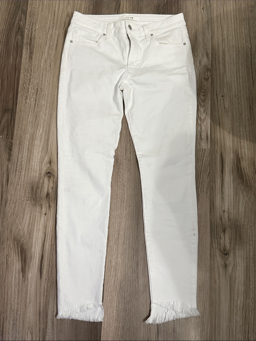 Joe's Jeans White Denim Button-Fly Skinny high rise frayed ankle Jeans sz 28